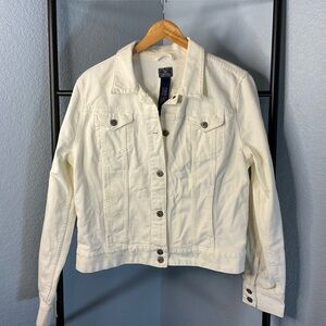 Lucky Brand White Denim Jacket Women’s XL – Button Front Stretch Jean Jacket